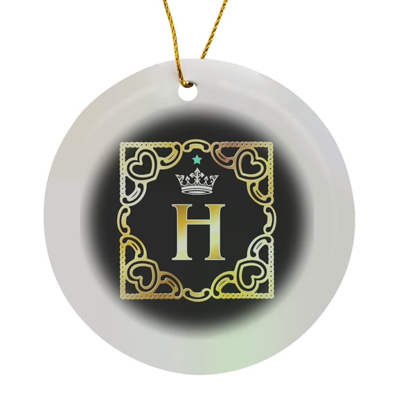 3drose, Letter H- Image of Monogram with Crown and Blue Star- Not Metal Foil, Circle Porcelain Ornament