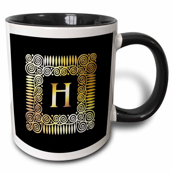 3drose, Letter H- Image of Spirals Forming a Square- Not Metal Foil, 11oz Two-tone Black Mug