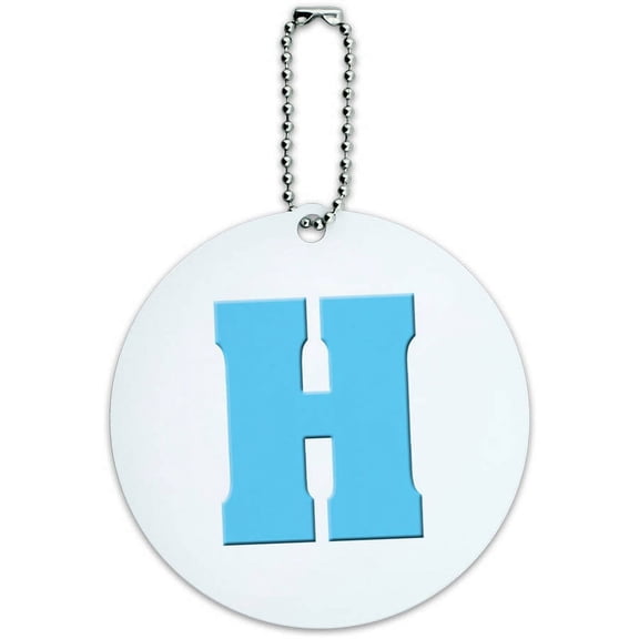 Letter H Initial Baby Boy Block Font Blue Shower Round Luggage ID Tag Card for Suitcase or Carry-On