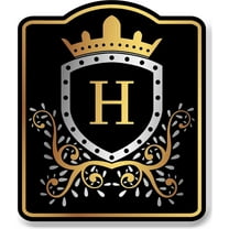 Letter H Initial Fancy Gold Crown BLACK Aluminum Composite Sign 15''x18''