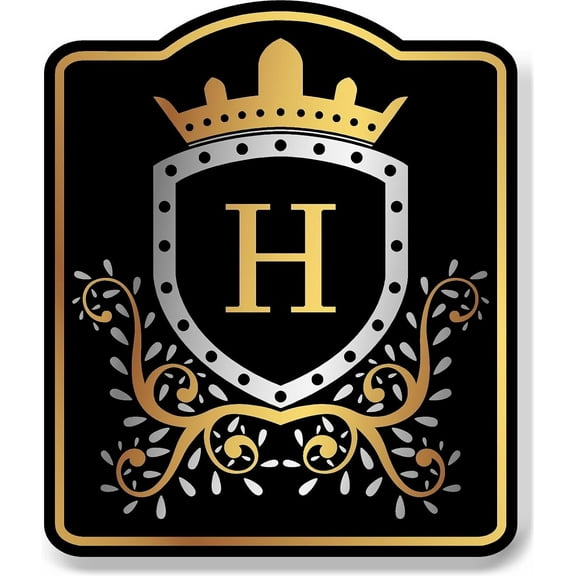 Letter H Initial Fancy Gold Crown BLACK Aluminum Composite Sign 20''x24''