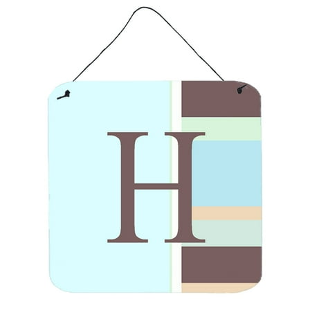 Letter H Initial Monogram - Blue Stripes Wall or Door Hanging Prints