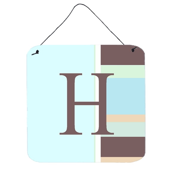 Letter H Initial Monogram - Blue Stripes Wall or Door Hanging Prints