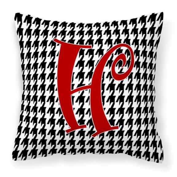 Letter H Initial Monogram - Houndstooth Black Fabric Decorative Pillow