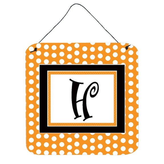 Letter H Initial Monogram - Orange Polkadots Wall or Door Hanging Prints