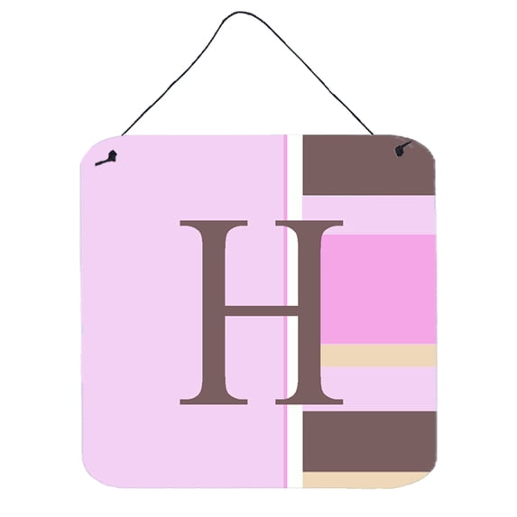 Letter H Initial Monogram - Pink Stripes Wall or Door Hanging Prints