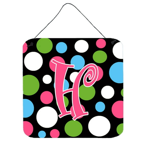 Letter H Initial Monogram - Polkadots and Pink Wall or Door Hanging Prints