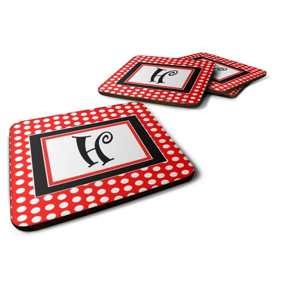 Letter H Initial - Red Black Polka Dots Foam Coaster Set of 4