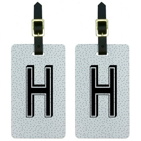 Letter H Initial Sprinkles Black White Luggage Tags Suitcase ID, Set of 2