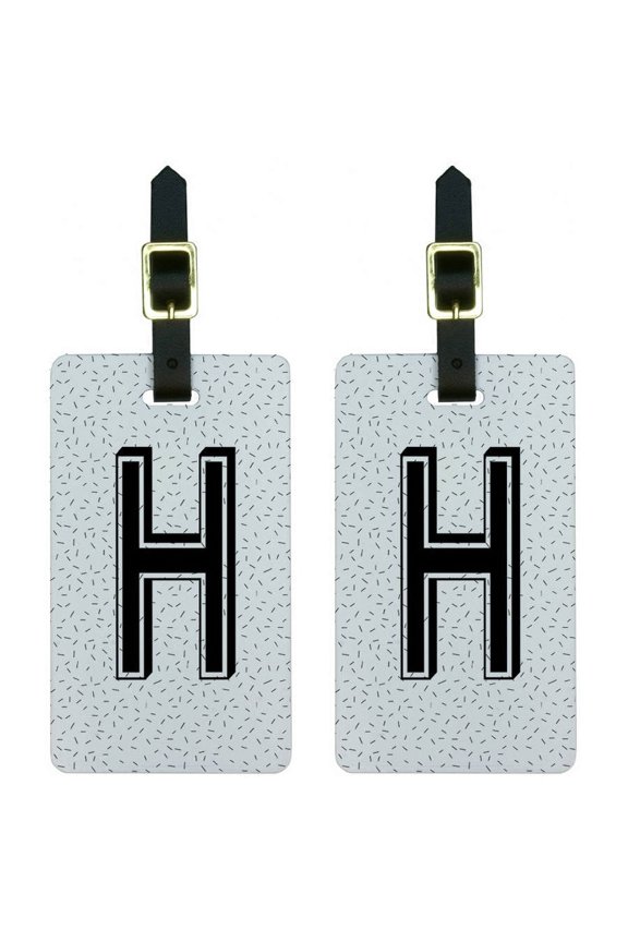 Letter H Initial Sprinkles Black White Luggage Tags Suitcase ID, Set of 2