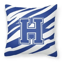 Letter H Initial  Tiger Stripe Blue and White Fabric Decorative Pillow