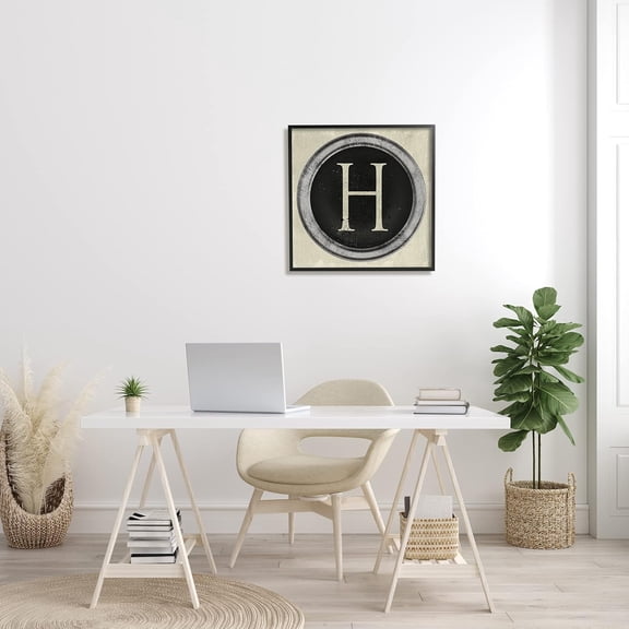 Letter H Initial Typewriter Key Vintage Shape - Beige, 24"L x 24"W
