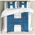 thumbnail image 1 of Letter H King Size Duvet Cover Set, Denim Letter Design Uppercase H Fabric Pattern Jeans Texture Retro Typography, Decorative 3 Piece Bedding Set with 2 Pillow Shams, Blue Marigold, by Ambesonne, 1 of 3