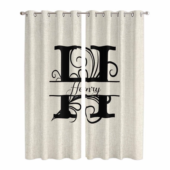 Letter H Kitchen Curtains 96 Inch Length, Monogram Words Grommet Top Bedroom Living Room Curtains, Light Filtering Cafe Curtain Drapes 2 Panels Set 104''x96''