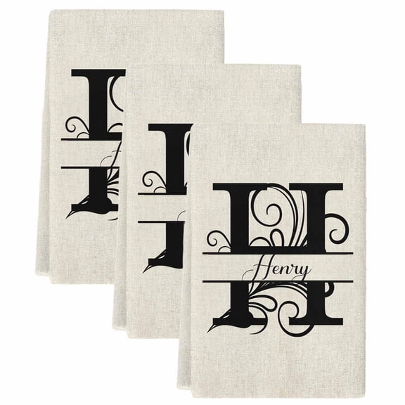 Letter H Kitchen Towels Set of 3, Absorbent Microfiber Dish Tea Towels with Hanging Loop, Monogram Words Resuable Hand Towel for Home Kitchen Cooking Cleaning 18"x28"