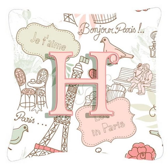 Letter H Love In Paris Pink Canvas Fabric Decorative Pillow