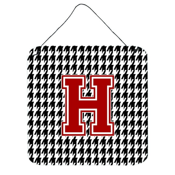 Letter H Monogram - Houndstooth Black Wall or Door Hanging Prints