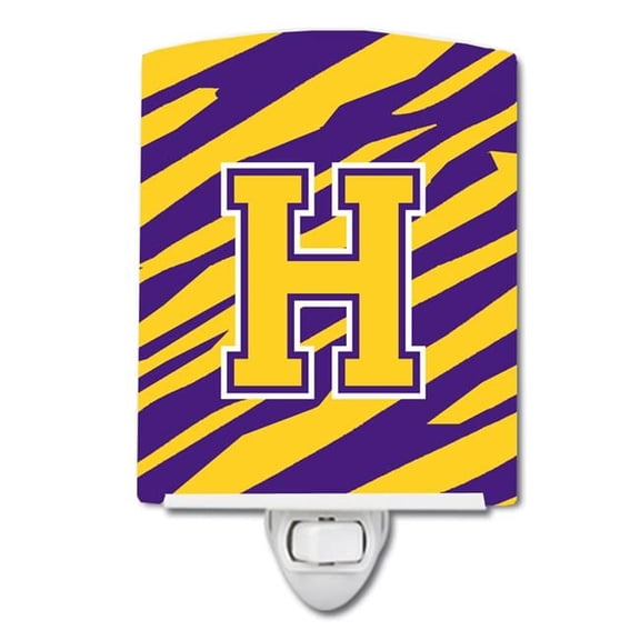 Letter H Monogram Tiger Stripe Purple Gold Ceramic Night Light