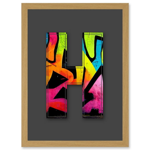 Letter H Neon Tagging Decorative Graffiti Mural Alphabet Initial Stencil Artwork Framed Wall Art Print A4