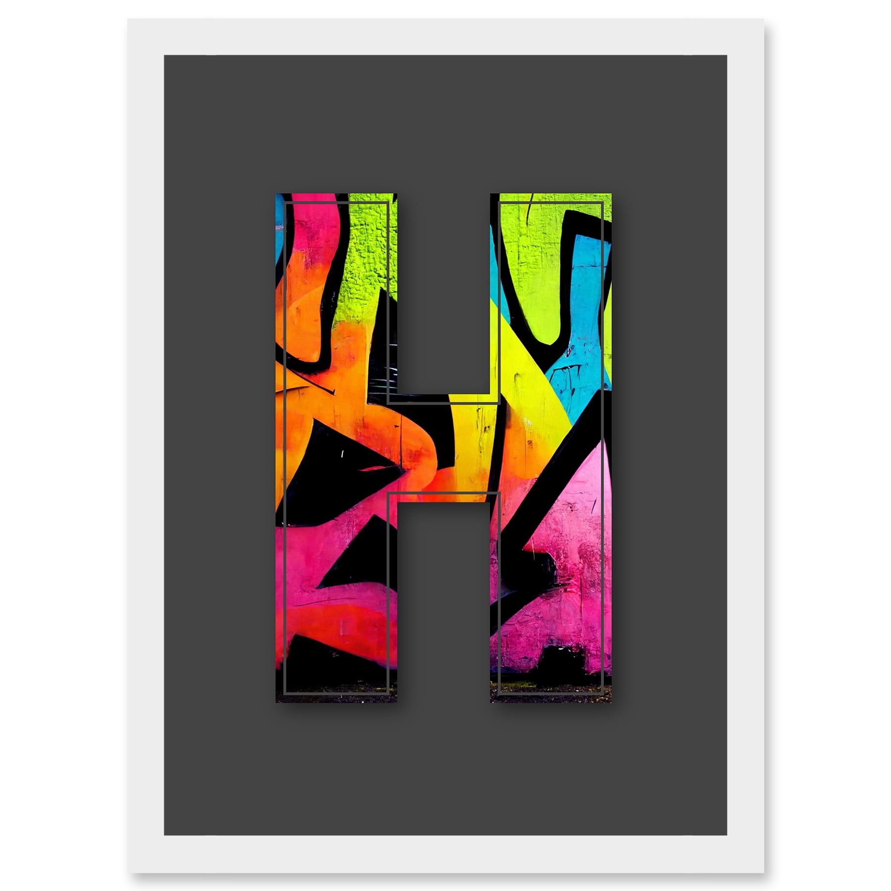 Letter H Neon Tagging Decorative Graffiti Mural Alphabet Initial Stencil Artwork Framed Wall Art Print A4 - Walmart.com letter-h-neon-tagging-decorative-graffiti-mural-alphabet-initial-stencil-artwork-framed-wall-art-print-a4-walmart-com