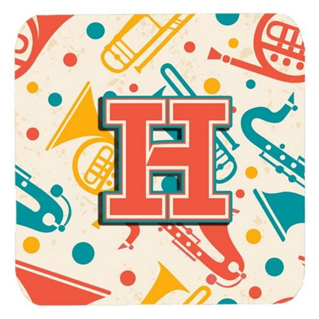 Letter H Retro Teal Orange Musical Instruments Initial Foam Coasters ...
