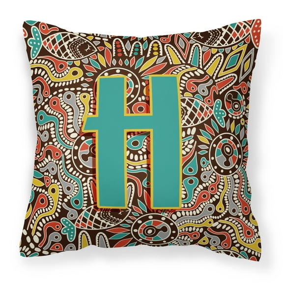 Letter H Retro Tribal Alphabet Initial Fabric Decorative Pillow