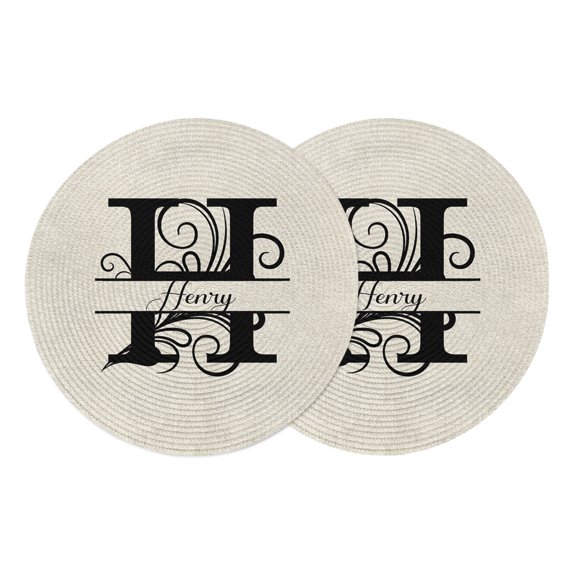 Letter H Round Placemats Set of 2, Braided Polypropylene Place Mats, Monogram Words Washable Table Mats for Kitchen Dinner Holiday Wedding Party Coffee Table Decoration 13"