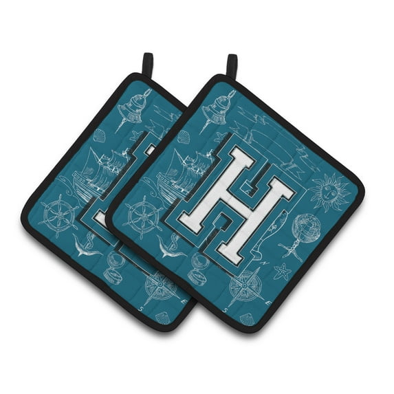 Letter H Sea Doodles Initial Alphabet Pair of Pot Holders