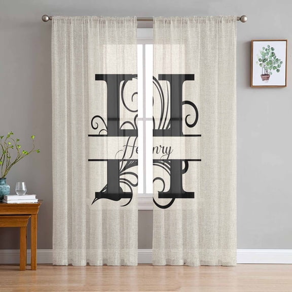 Letter H Sheer Curtains 108 Inch Length 2 Panels Set for Living Room/Bedroom, Monogram Words Semi Curtain Sheers Drapes Rod Pocket Curtains Window Treatment Set 52''x108''x2
