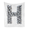 thumbnail image 1 of Letter H Soft Flannel Fleece Blanket, Soccer Balls Arrangement Game Day Theme Abstract Composition with Uppercase H, Cozy Plush for Indoor and Outdoor Use, 50" x 60", Black and White, by Ambesonne, 1 of 5