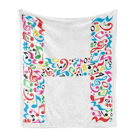 Letter H Soft Flannel Fleece Throw Blanket, Communication Tool Writing Language Element H Designed in Musical Notes Print, Cozy Plush for Indoor and Outdoor Use, 50" x 70", Multicolor, by Ambesonne