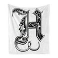thumbnail image 1 of Letter H Soft Flannel Fleece Throw Blanket, Majuscule Rococo Influences Literature Language Theme Monochrome Typography, Cozy Plush for Indoor and Outdoor Use, 70" x 90", Black White, by Ambesonne, 1 of 6