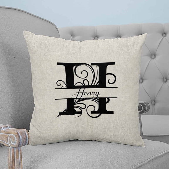 Letter H Throw Pillow Covers, Soft Pillowcases with Invisible Zipper, Monogram Words Decorative Square Pillow Cushion Covers for Living Room Couch Sofa Bed 24x24 Inches