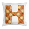 thumbnail image 1 of Letter H Throw Pillow Cushion Cover, Old Fashion Cloth with Stitches Checkered Plaid Typography Image, Decorative Square Accent Pillow Case, 20 X 20 Inches, Vermilion Pale Yellow Brown, by Ambesonne, 1 of 2