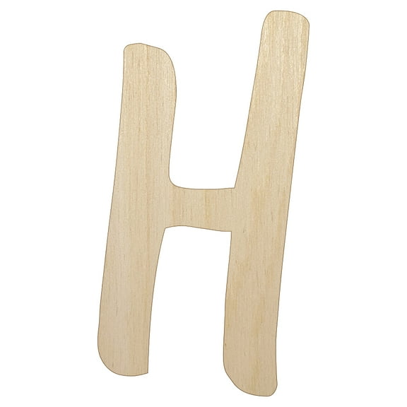 Letter H Uppercase Felt Marker Font Wood Shape Unfinished Piece Cutout Craft DIY Projects - 6.25 Inch Size - 1/4 Inch Thick