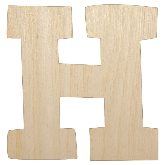 Letter H Uppercase Fun Bold Font Wood Shape Unfinished Piece Cutout Craft DIY Projects - 4.70 Inch Size - 1/4 Inch Thick