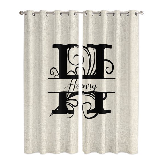 Letter H Window Curtains Panels with Silver Grommet, Monogram Words Kitchen Cafe Curtain Draperies Window Treatment Set for Living Room/Bedroom/Laundry Room/Bathroom/Cafe, 104x96
