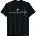 thumbnail image 1 of Letter Heart Beat Faith Graphic Tee T Shirt Top Comfortable and Casual Short Sleeve Round Neck Black S-5XL, 1 of 5