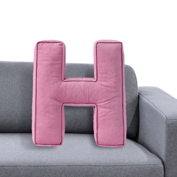 Letter Hugging Throw Pillows Pink Corduroy Initial Letter Shaped Pillows English Alphabet A to Z Plush Letter Pillows for Sofa Bedroom Living Room Decor Home Decorative Accents (H)