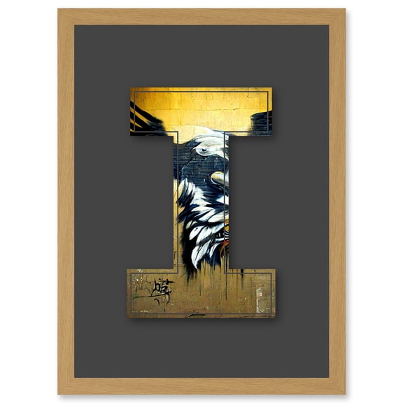 Letter I Abstract Eagle Decorative Graffiti Mural Alphabet Initial Stencil Artwork Framed Wall Art Print A4