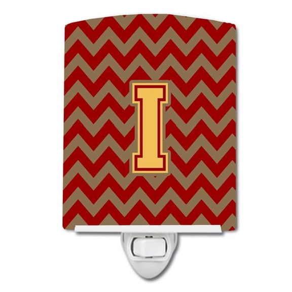Letter I Chevron Garnet & Gold Ceramic Night Light