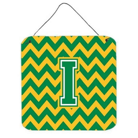 Letter I Chevron Green & Gold Wall or Door Hanging Prints