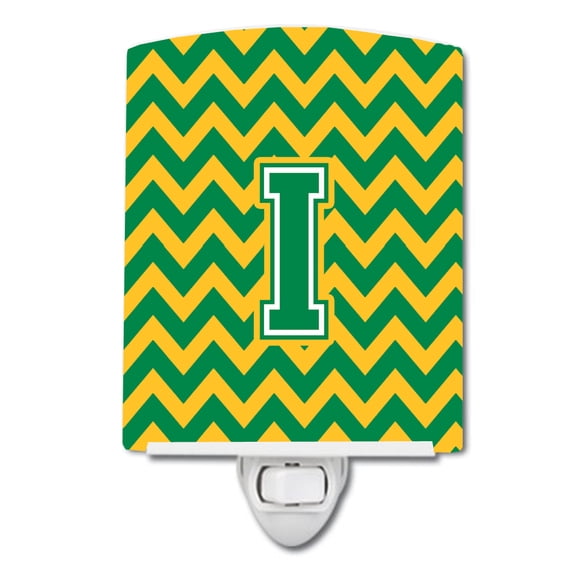 Letter I Chevron Green and Gold Ceramic Night Light