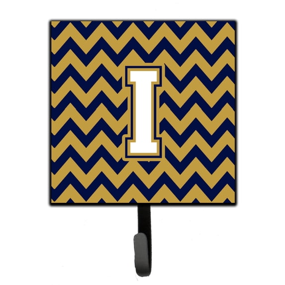 Letter I Chevron Navy Blue and Gold Leash or Key Holder