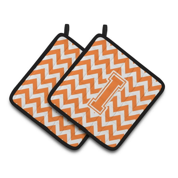 Letter I Chevron Orange and White Pair of Pot Holders