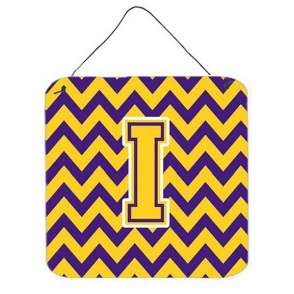 Letter I Chevron Purple & Gold Wall or Door Hanging Prints, 6 x 0.02 x 6 in.