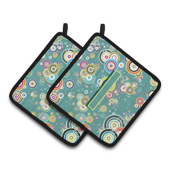 Letter I Circle Circle Teal Initial Alphabet Pair of Pot Holders