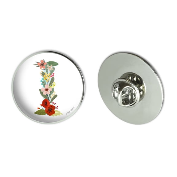 Letter I Floral Monogram Initial Metal 1.1" Tie Tack Hat Lapel Pin Pinback