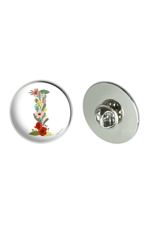 Letter I Floral Monogram Initial Metal 1.1" Tie Tack Hat Lapel Pin Pinback
