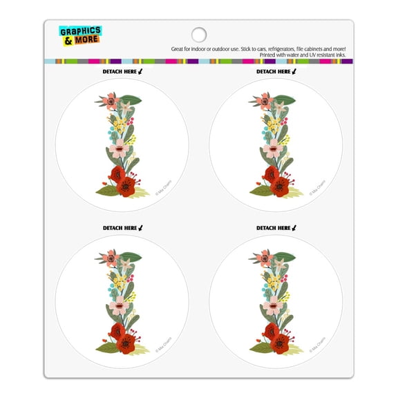 Letter I Floral Monogram Initial Refrigerator Fridge Locker Vinyl Circle Magnet Set